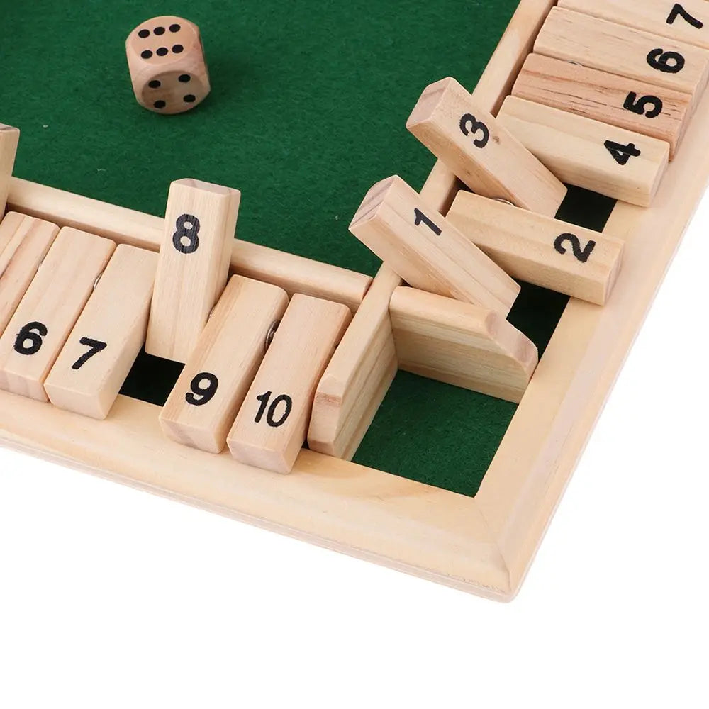 Shut the Box Dice Board Game Wooden Flaps & Dices Game 4 Players Pub Bar Party Supplies Family Entertainment for Kids & Adults