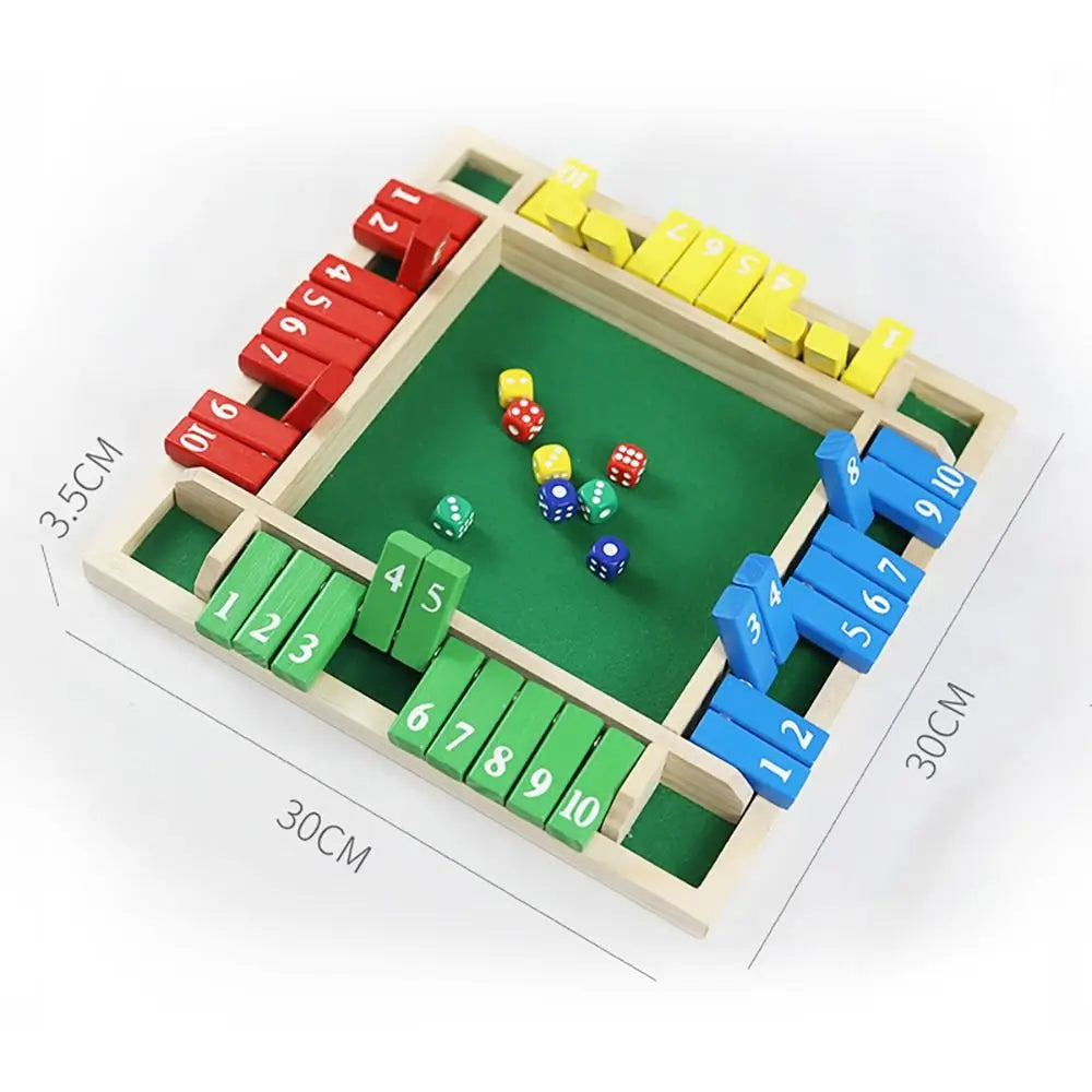 Shut the Box Dice Board Game Wooden Flaps & Dices Game 4 Players Pub Bar Party Supplies Family Entertainment for Kids & Adults