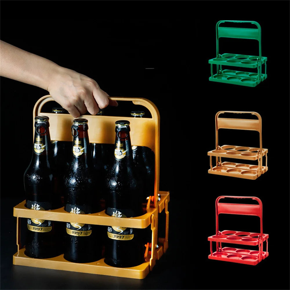 Vintage Plastic Milk Juice Bottle Holder 6 Holes Foldable Picnic Beer Drinks Carrier Decor Party Bar Liqueur Wine Storage Rack