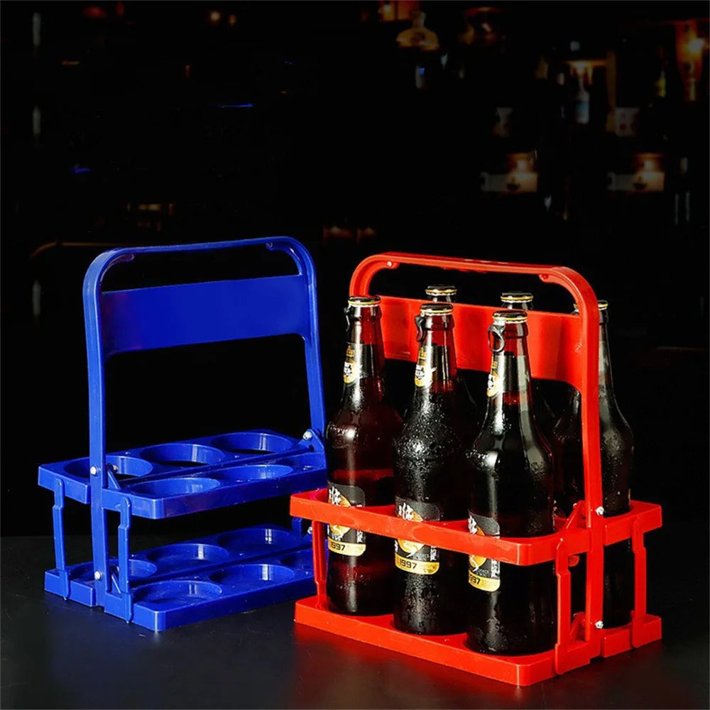 Vintage Plastic Milk Juice Bottle Holder 6 Holes Foldable Picnic Beer Drinks Carrier Decor Party Bar Liqueur Wine Storage Rack