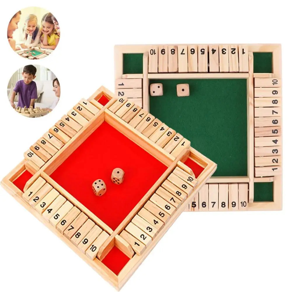 Shut the Box Dice Board Game Wooden Flaps & Dices Game 4 Players Pub Bar Party Supplies Family Entertainment for Kids & Adults
