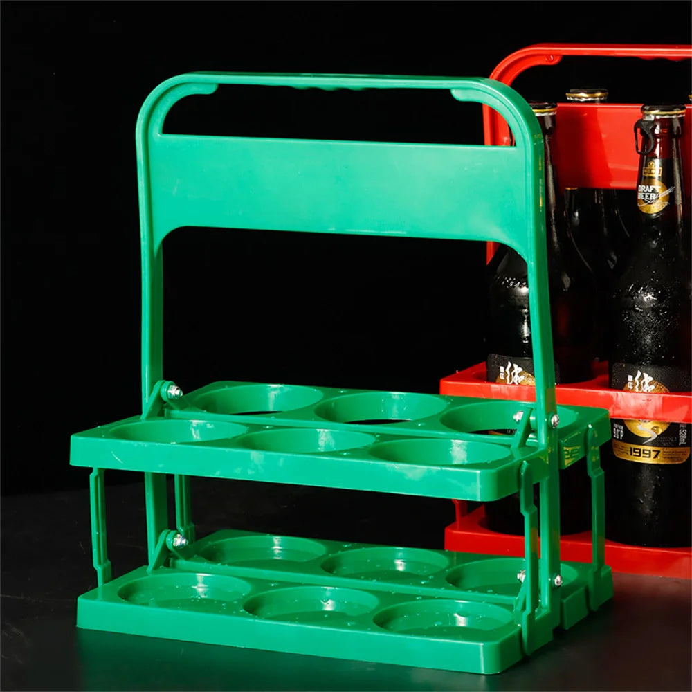 Vintage Plastic Milk Juice Bottle Holder 6 Holes Foldable Picnic Beer Drinks Carrier Decor Party Bar Liqueur Wine Storage Rack