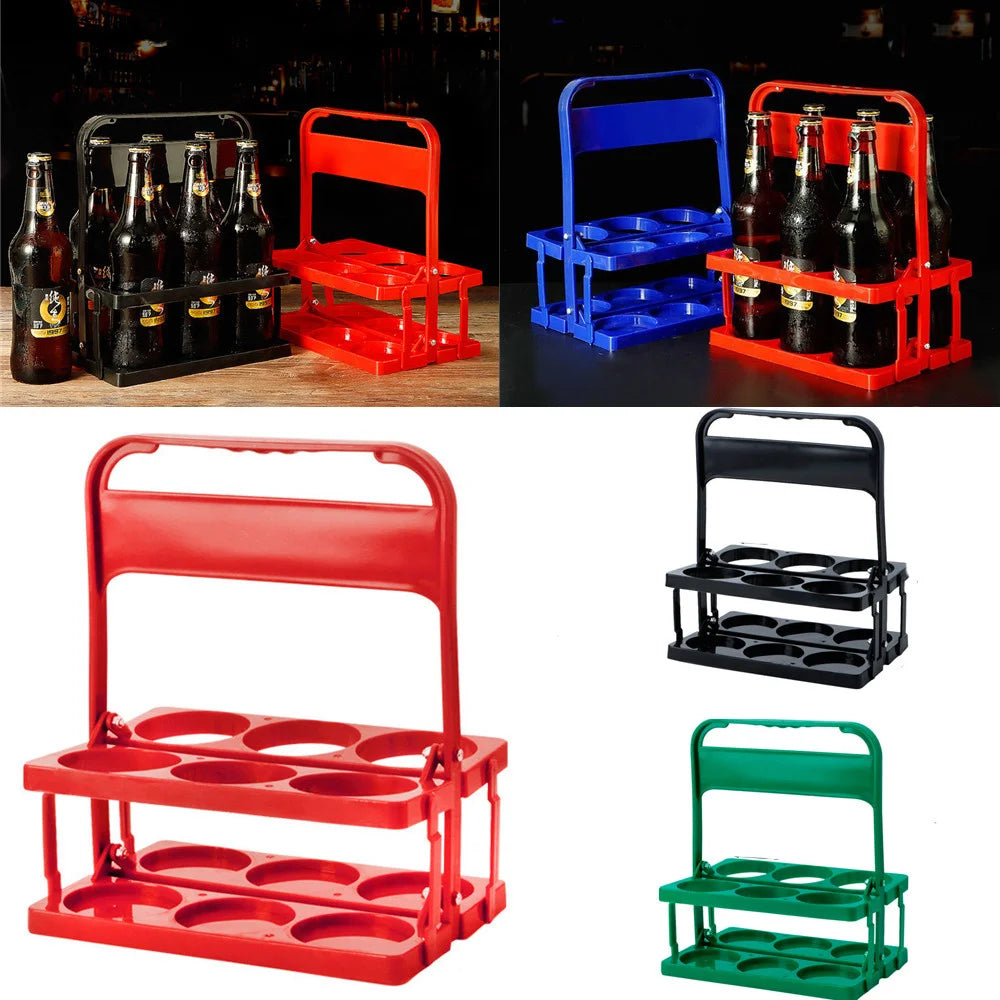 Vintage Plastic Milk Juice Bottle Holder 6 Holes Foldable Picnic Beer Drinks Carrier Decor Party Bar Liqueur Wine Storage Rack