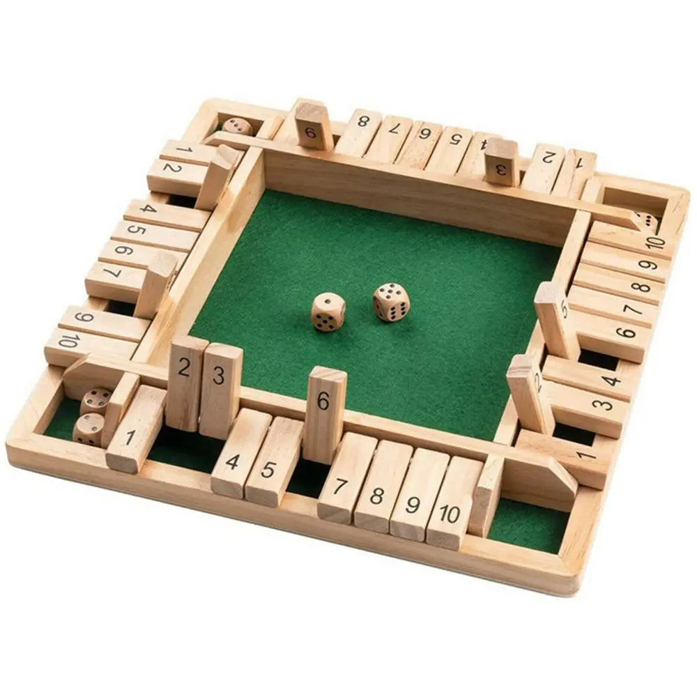 Shut the Box Dice Board Game Wooden Flaps & Dices Game 4 Players Pub Bar Party Supplies Family Entertainment for Kids & Adults
